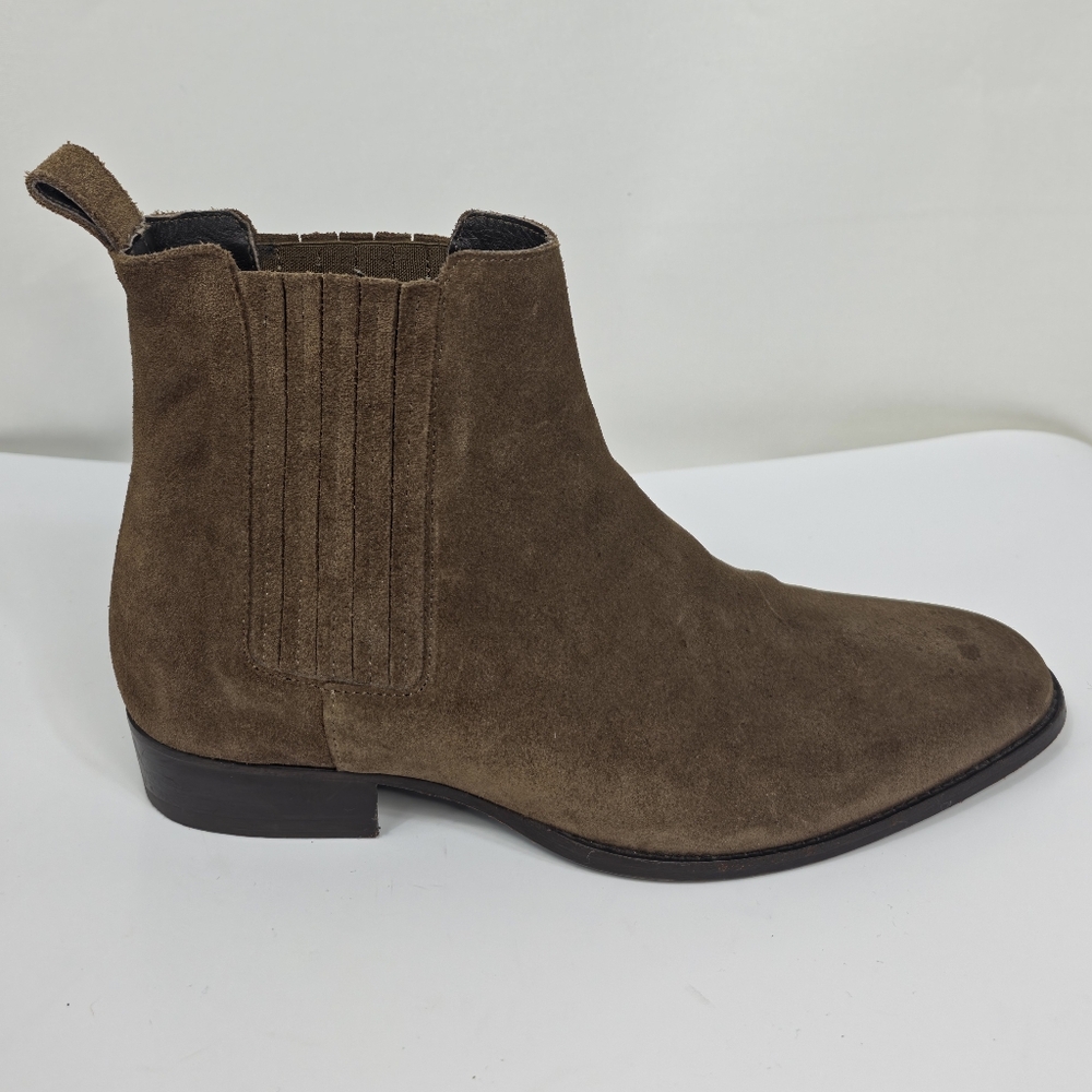 AllSaints Suede Chelsea Boots Tan Elastic Panel Pull On Size 44 US 11 - Picture 4 of 15